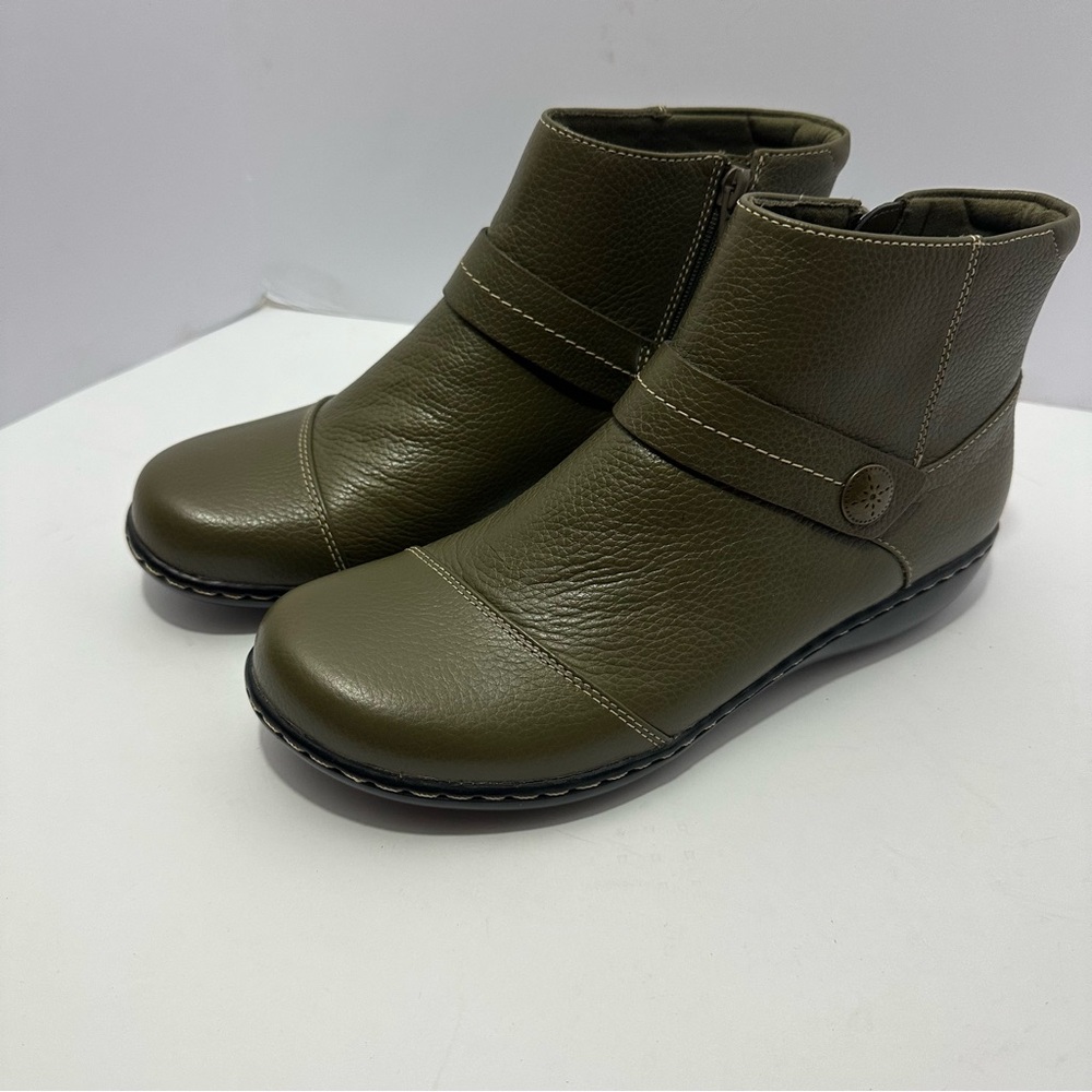 Clarks Green Ankle Boots with Slip-On Design